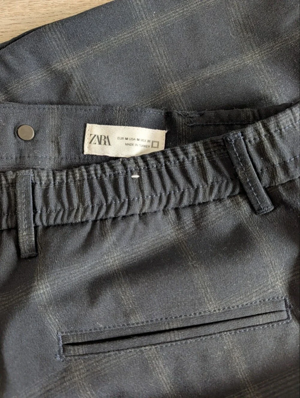 Zara Mens Black Windowpane Plaid Trousers Size M Tailored Slim Fit Office Preppy